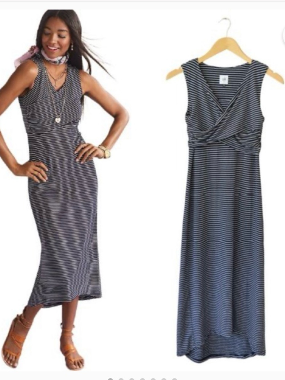 CAbi Navy & White Striped Sleeveless Maxi Dress